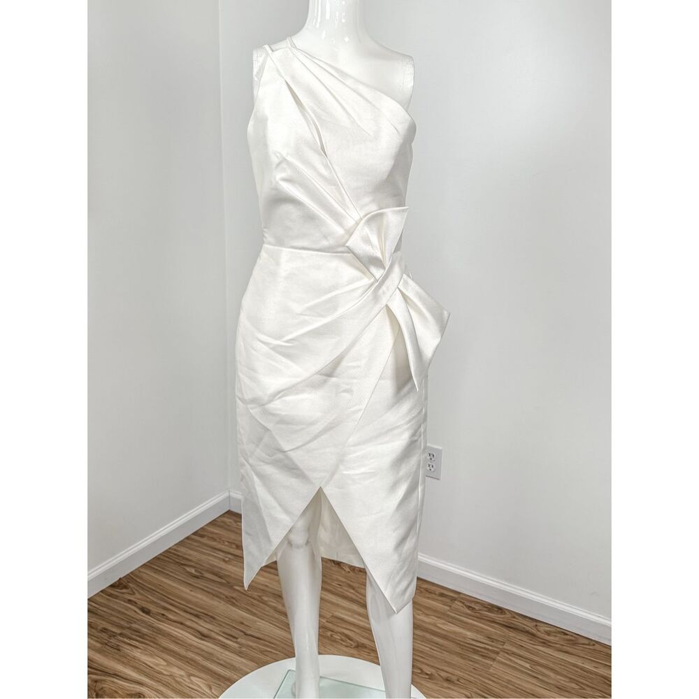 Amsale Asymmetric Satin One-Shoulder Midi-Dress size 6 - Picture 11 of 13